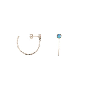 Sterling Silver Hoops with Blue Opal Stone