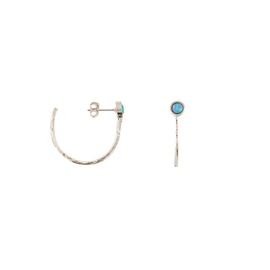 Sterling Silver Hoops with Blue Opal Stone