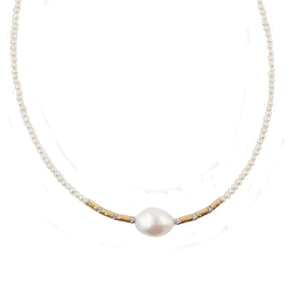 Pearl Bridal Necklace with Goldfilled Elements