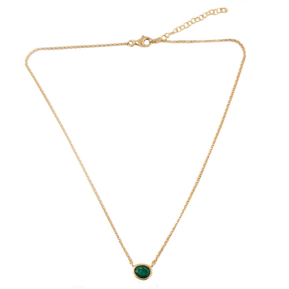 Dainty Pendant in Emerald Color Agate Stone- Gold Plated Sterling Silver