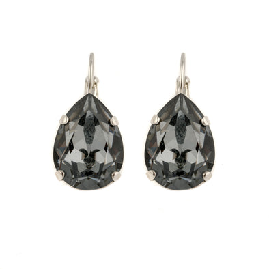 Pear Shaped Swarovski Crystal Earrings- Black Diamond (gray) - omani online