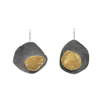 Two Tone Sterling Silver Earrings- Oxidized and Gold Plated Silver