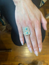 Blue Opal Sterling Silver Statement Ring-Rectangular Shape Textured Silver