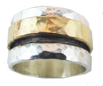 Neve Tzedek Sterling Silver and Gold Hammered Spinning Ring - omani online