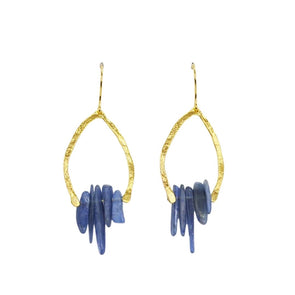 Gold Plated Sterling Silver Earrings with blue Kyanite Stone Handmade in Israel
