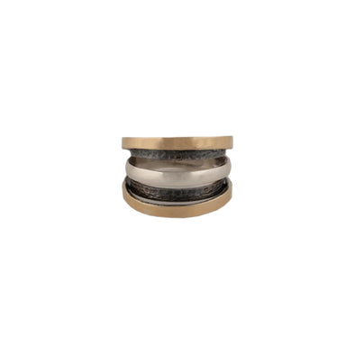 Statement Three Tone Sterling Silver and Gold Ring Handmade in Israel