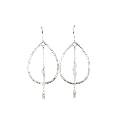 Sterling Silver Textured Earrings with Moonstone Handmade in Israel