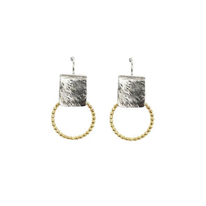Modern Artisan Earrings – Textured Sterling Silver with Gold-Filled Accents, Handmade in Israel
