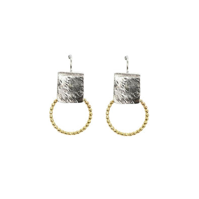 Modern Artisan Earrings – Textured Sterling Silver with Gold-Filled Accents, Handmade in Israel
