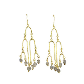 Gold Plated Sterling Silver Chandelier Earrings with Labradorite Stone Handmade in Israel