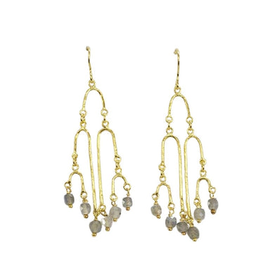 Gold Plated Sterling Silver Chandelier Earrings with Labradorite Stone Handmade in Israel