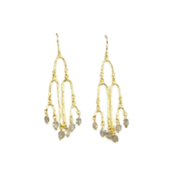 Gold Plated Sterling Silver Chandelier Earrings with Labradorite Stone Handmade in Israel