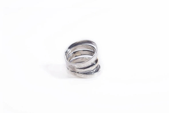 Statement Three Tone Sterling Silver and Gold Ring Handmade in Israel