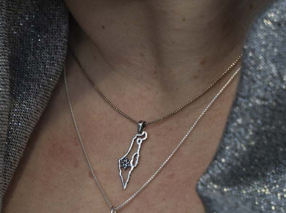 Sterling Silver Map of Israel with Star of David Handmade in Israel