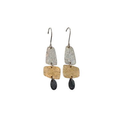 Sterling Silver Three Tone Dangle Earrings Handmade in Israel