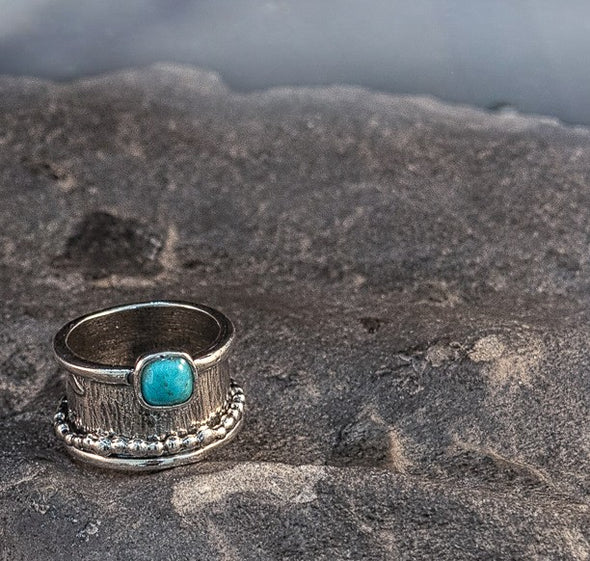 Statement Sterling Silver Ring with Turquoise Stone Handmade in Israel