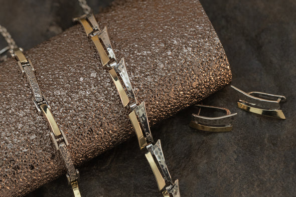Textured Sterling Silver and Gold Bracelet Handmade in Israel
