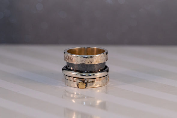 Meditation Ring- Statement Sterling Silver Band with Gold Handmade in Israel