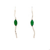Sterling Silver Long and Dainty Earrings with Emerald Green Cubic Zirconia