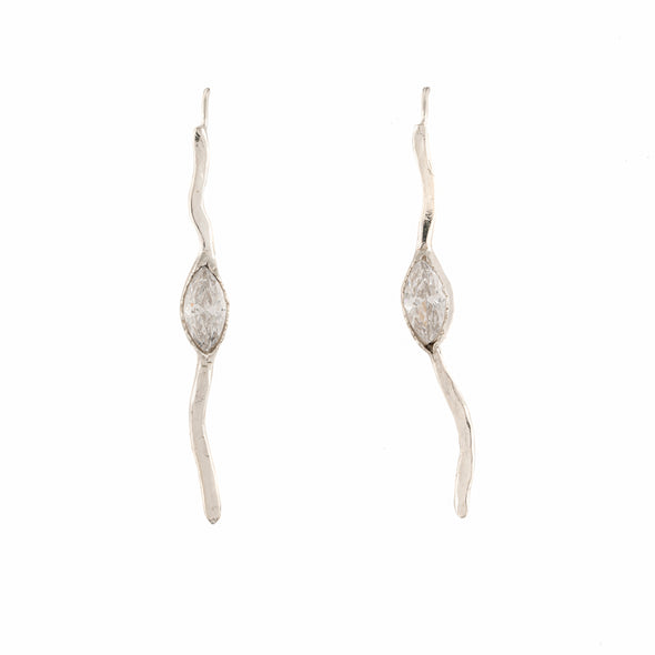 Long Sterling Silver Earrings with Clear Cubic Zirconia