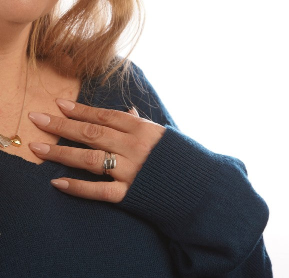 Textured and Smooth Sterling Silver Ring Handcrafted in Israel