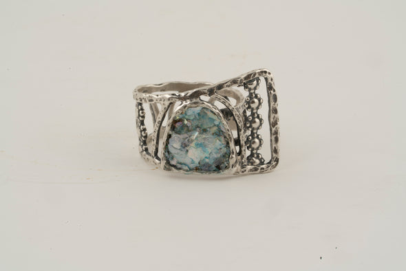 Roman Glass Sterling Silver Ring Handmade in Israel