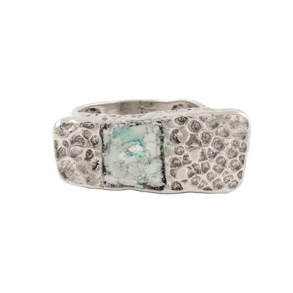 Roman  Glass Ring in Textured Sterling Silver Handmade in Israel