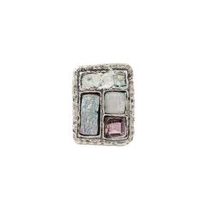 Ancient Roman Glass Sterling Silver Statement Ring Set with Semi Precious Stones