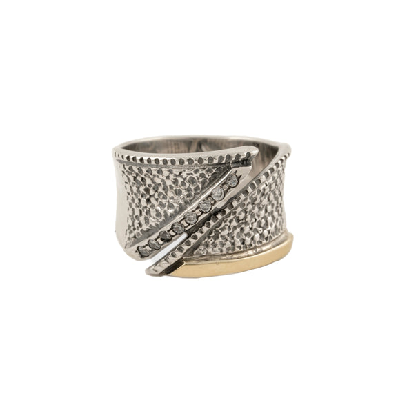 Sterling Silver and Gold Band with Cubic ZirconIa- Handmade in Israel