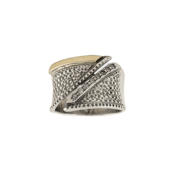 Sterling Silver and Gold Band with Cubic ZirconIa- Handmade in Israel