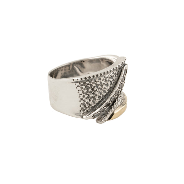 Sterling Silver and Gold Band with Cubic ZirconIa- Handmade in Israel