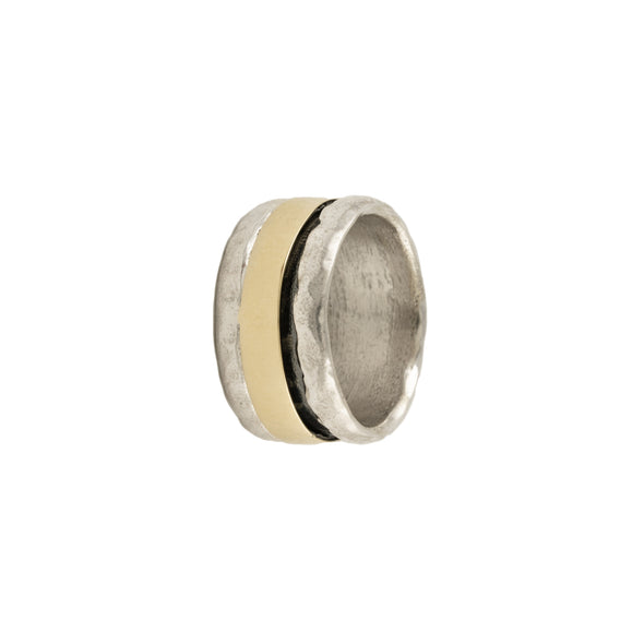 Textured Sterling Silver and Gold Meditation Band Handmade in Israel