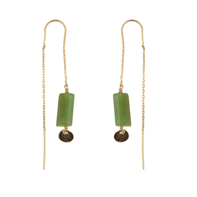 Gold Plated Dangle Earrings with Chrysoprase Stone-Handmade in Israel