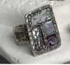 Ancient Roman Glass Sterling Silver Statement Ring Set with Semi Precious Stones