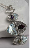 Ancient Roman Glass Pendant in Sterling Silver with Garnet, Amethyst and Labradorite