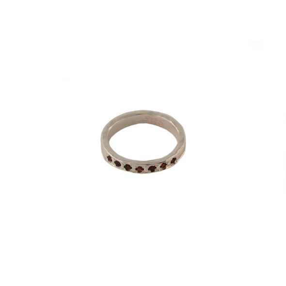 Textured Stackable Sterling Silver Ring with Garnet – Handcrafted in Israel