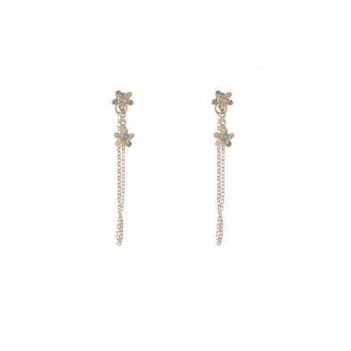 Sterling Silver Chain Earrings with Double Flower – Handmade in Israel
