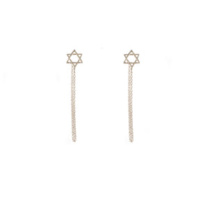 Star of David Sterling Silver Earrings with Chain Handmade in Israel