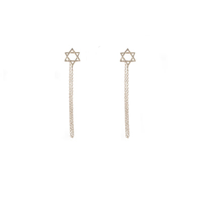 Star of David Sterling Silver Earrings with Chain Handmade in Israel