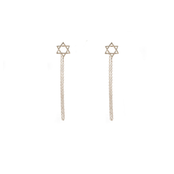 Star of David Sterling Silver Earrings with Chain Handmade in Israel