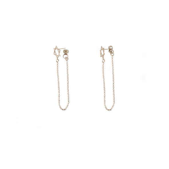 Star of David Sterling Silver Earrings with Chain Handmade in Israel
