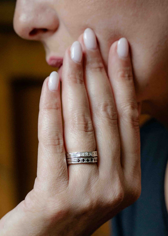 Textured Stackable Sterling Silver Ring with Garnet – Handcrafted in Israel