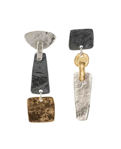 Three Tone Sterling Silver Post Earrings Handmade in Israel"