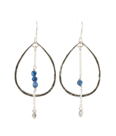 Olam Sterling Silver Asymmetrical Earrings with Blue Kyanite Stone Handmade in Israel