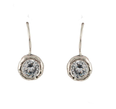 Dainty Cubic Zirconia Earrings in Textured Sterling Silver – Israeli Artisan Jewelry