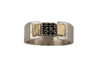 Sterling Silver & Gold Ring with Black Spinel – Handcrafted in Israel | Modern Artisan Design