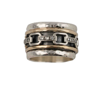Sterling Silver & Gold Meditation Spinner Ring – Handcrafted in Israel | Link Design