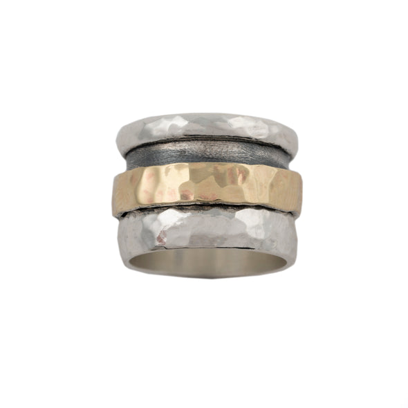 Sterling Silver and Gold Hammered Meditation Ring
