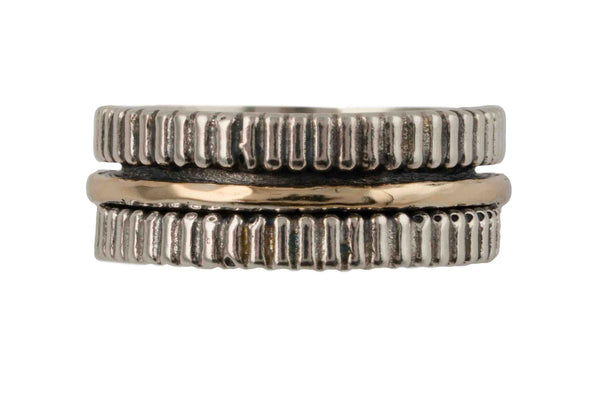 Sterling Silver & Gold Spinner Ring – Handcrafted in Israel | Modern Artisan Design with Rotating Gold Center Band