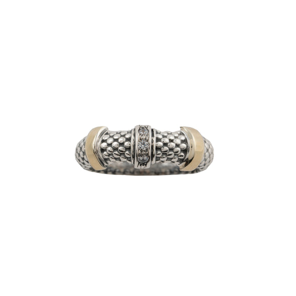 Sterling Silver and Gold Textured Band Style Ring with Cubic Zirconia